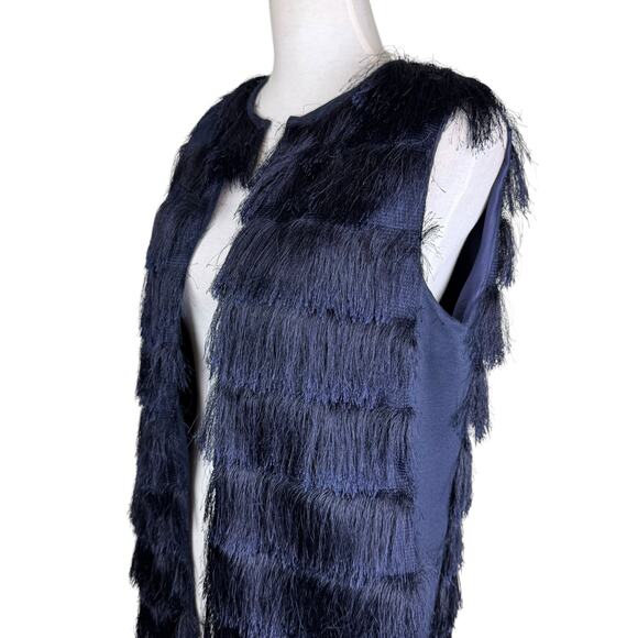 Anthropologie Eva Franco Navy Blue Tiered Eyelash Fringe Layering Vest - Picture 8 of 15